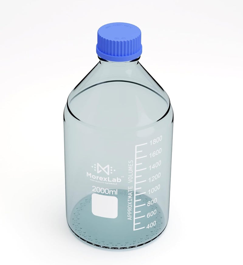 MorexLab 2000ML Storage Glass Bottles – 1pc Round Media Storage Bottle – Borosilicate Glass Bottles – Safe Probe Storage Glass Storage Bottles with GL45 Blue Screw Cap (2000ml - 1pc) - Image 5